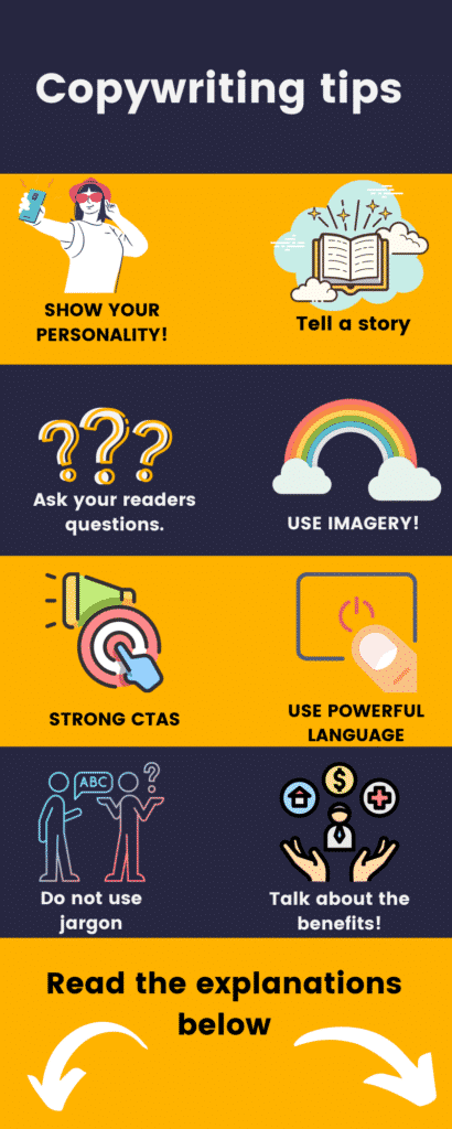 Infographic discussing top copywriting tips for readers.